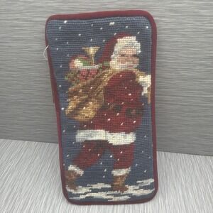 Charles Keath Santa Needlepoint Eyeglass Case Christmas Glasses Holder NWT